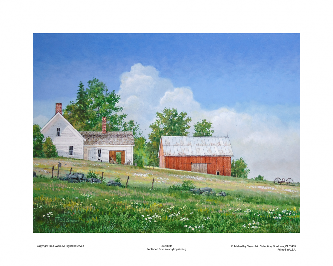 Blue Birds - American Realist Painting by Fred Swan